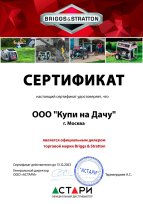 Сертификат официального дилера Briggs&Stratton