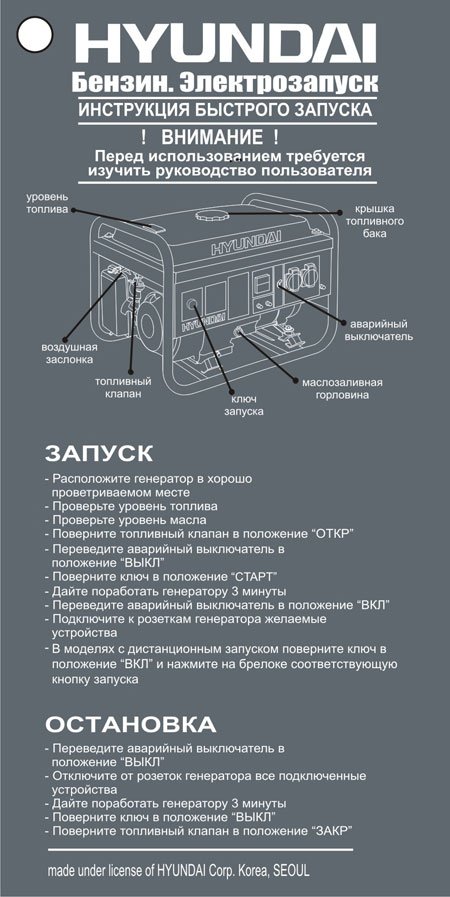 Бензиновый генератор HYUNDAI HHY7000FE: купить в Москве, цена в